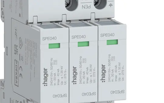 HAGER SPE340 Surge Arrester Type 2 3-pole, 40kA, TNS/TT, Uc 275V