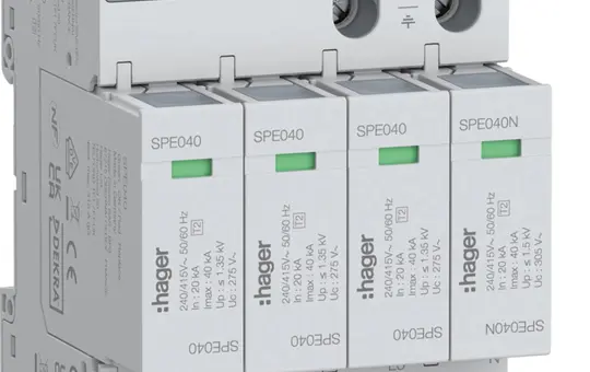 HAGER SPE440 Parafoudre type 2 4 pôles, 40 kA, TNS/TT, Uc 275 V