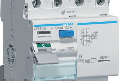HAGER CFB640E Residual Current Circuit Breaker 4-pole 10 kA 300 mA Type B 40 A