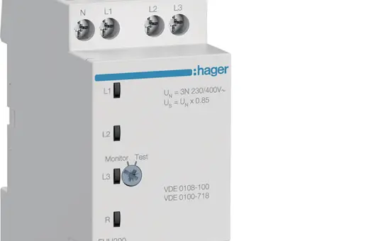 HAGER EUU200 Relais de contrôle sous-tension VDE 1P+N/3P+N, 2 contacts inverseurs
