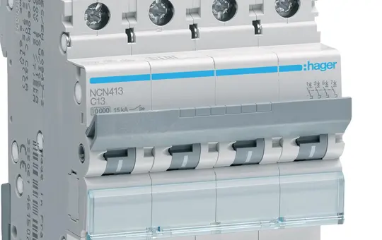 HAGER NCN413 Disjoncteur 4 pôles type C 13 A, 10 kA/15 kA
