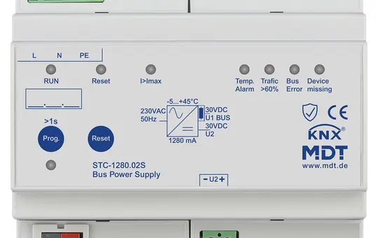 MDT STC-1280.02S KNX Bus Power Supply 1280 mA, diagnostic function, secure