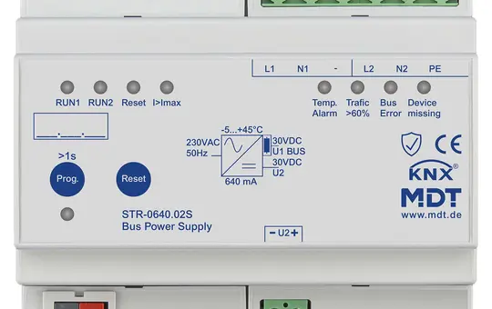 MDT STR-0640.02S KNX Bus Power Supply 640 mA, diagnostic function, redundant, secure