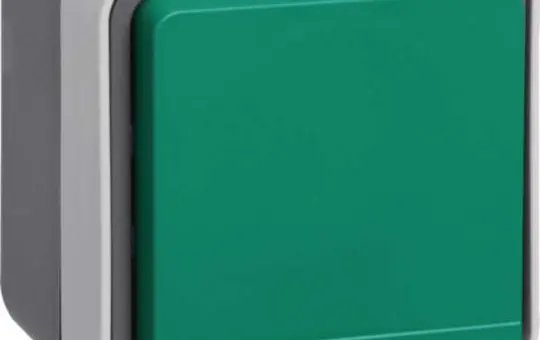 HAGER WNC100V prise de surface internationale IP55 W.1 Simple, FR/BE, couvercle à charnière vert | gris