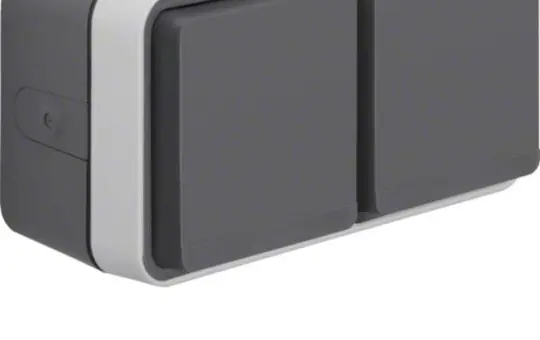 HAGER WNC144 Prise SCHUKO en saillie IP55 W.1 2 voies, horizontal, 4 glissières | gris