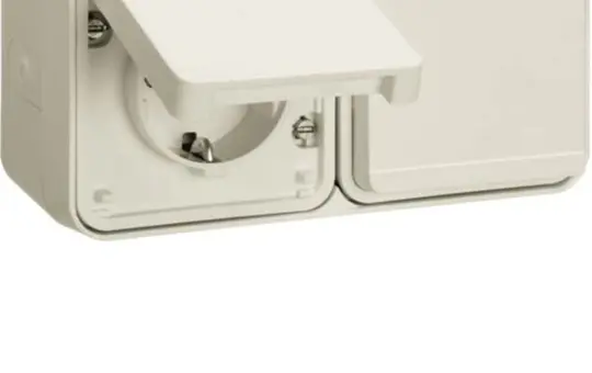 HAGER WNC182B SCHUKO Surface-Mounted Socket IP55 W.1 2-way, horizontal, touch protection, 4 introduction | polar white