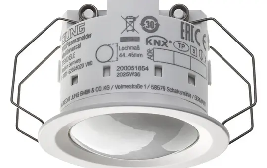 JUNG 339001SLE KNX Mini Presence Detector Temperature and humidity measurement, Secure | alpine white