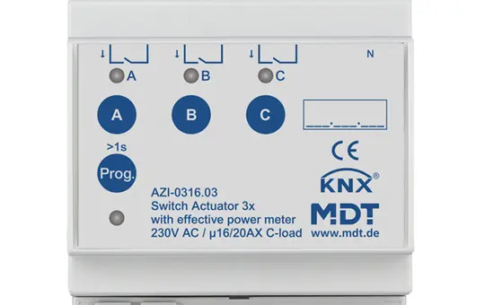 MDT AZI-0316.03 KNX industrial switching actuator with TrueR 3-fold
