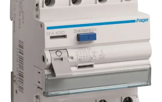 HAGER CFA425D FI circuit breaker 4-pin 300 mA type A 25 A