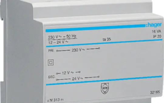 HAGER ST313 safety transformer 12/24 V AC 16W