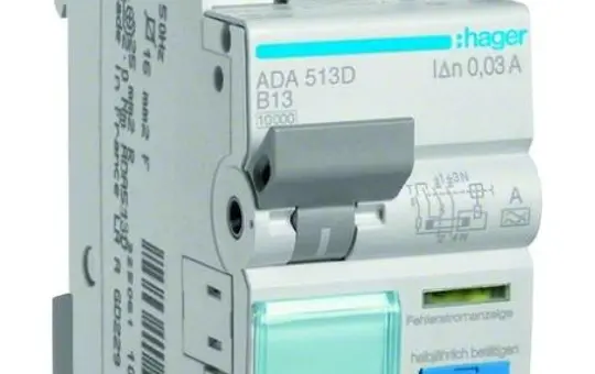HAGER ADA513D FI/LS switch type A B-Char. 30 mA 2-pole 13 A