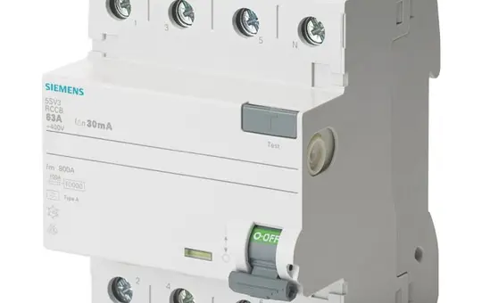 SIEMENS 5SV3344-6 FI circuit breaker 4-pole 30 mA type A 40 A, N right