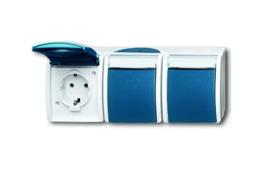 BUSCH-JAEGER 2300/3EWN-53 descr. SCHUKO AP socket Ocean 3-fold, horizontal | grey/teal