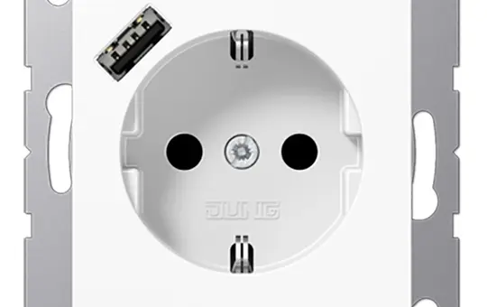 JUNG A1520-18AWW SCHUKO socket A/AS USB-A, 3.0 A, touch protection | alpine white
