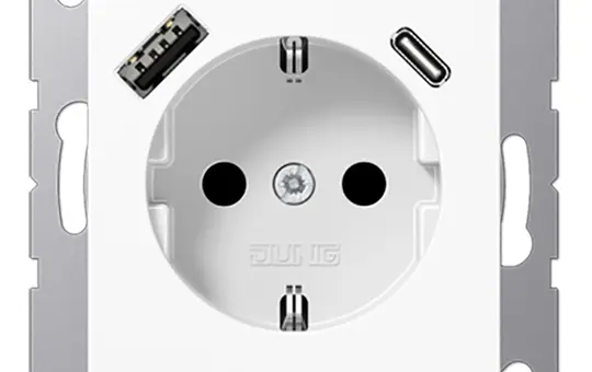JUNG A1520-15CAWW SCHUKO socket A/AS USB-A/C, 3.0 A, touch protection | alpine white