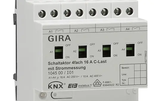 GIRA 104500 KNX switching actuator with current measurement 4-fold
