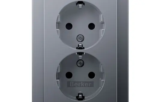 BERKER 47596084 SCHUKO socket complete. Series Q 2-fold, vertical, contact protection | aluminum velvet painted