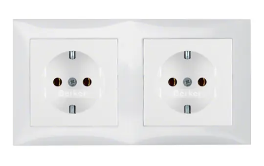 BERKER 47208989 SCHUKO socket complete S.1/B.3/B.7 2-fold, horizontal | polar white glossy