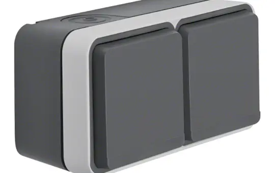 BERKER 47843515 SCHUKO surface-mounted socket W.1 2-fold, horizontal | grey/light gray matt