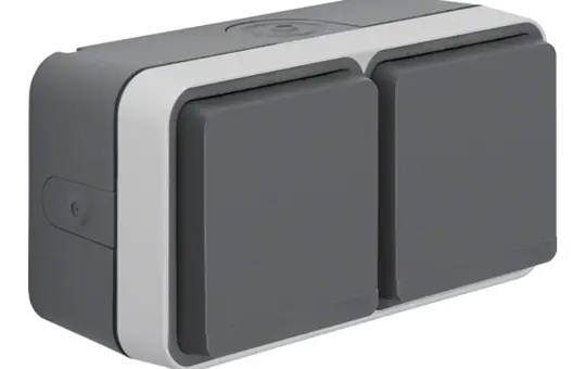 BERKER 47753525 SCHUKO surface-mounted socket W.1 2-fold, horizontal, side. Introductions | grey/light gray matt