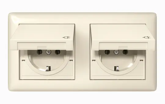 GIRA 415801 SCHUKO socket complete System 55 2-fold, IP44 | creamy white shiny