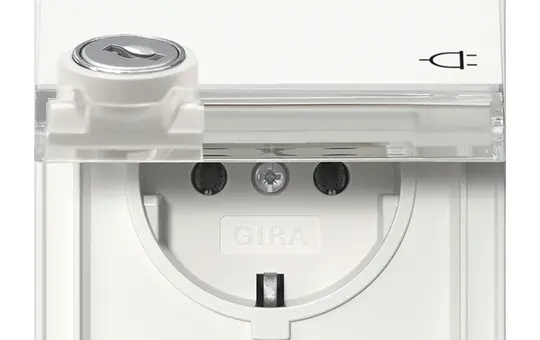 GIRA 456966 descr. SCHUKO socket TX_44 Hinged lid, same locks | pure white