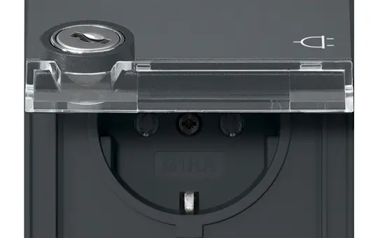 GIRA 456967 descr. SCHUKO socket TX_44 Hinged lid, same locks | anthracite