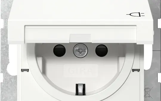 GIRA 475427 SCHUKO socket system 55 Touch protection, hinged cover, screw terminals | pure white satin matt