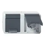 GIRA 478130 SCHUKO socket WG AP 2-fold, horizontal, hinged lid, without claws | gray