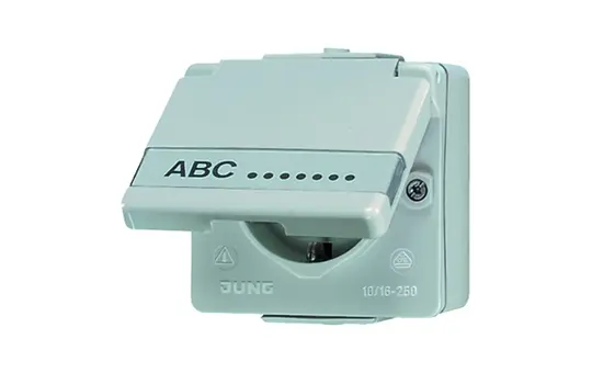 JUNG 620NAW SCHUKO socket, description series WG 600 Hinged lid | gray