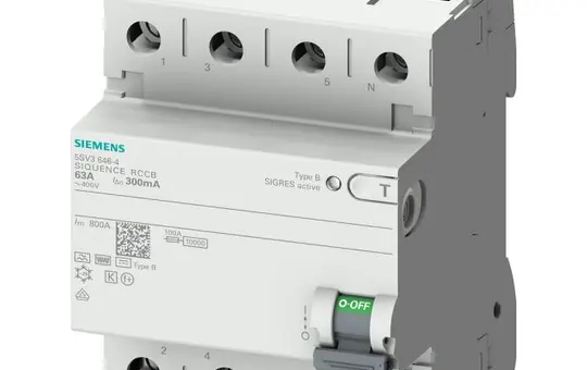 SIEMENS 5SV3644-4 FI circuit breaker 4-p. 300 mA Type B 40 A, N right
