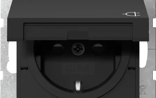 GIRA 4754 005 SCHUKO socket system 55 Touch protection, hinged cover, screw terminals | matt black