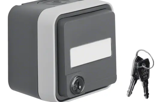 BERKER 47393505 desc. SCHUKO surface-mounted socket W.1 1-fold, hinged lid, lockable | grey/light gray matt