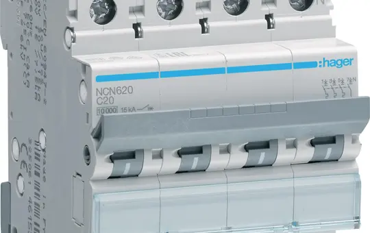 HAGER NCN620 Miniature Circuit Breaker 3P+N Type C 20 A, 10 kA/15 kA